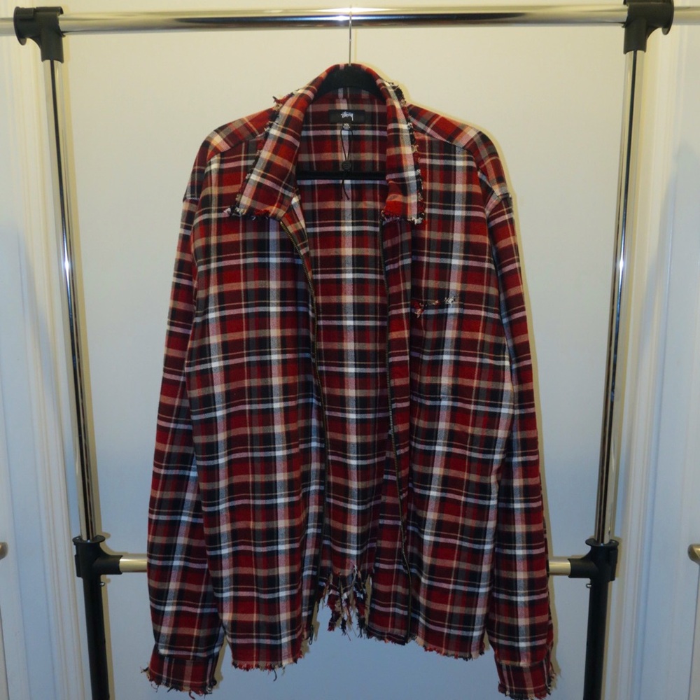 Stussy Zip Up Plaid Long Sleeve Shirt Distressed